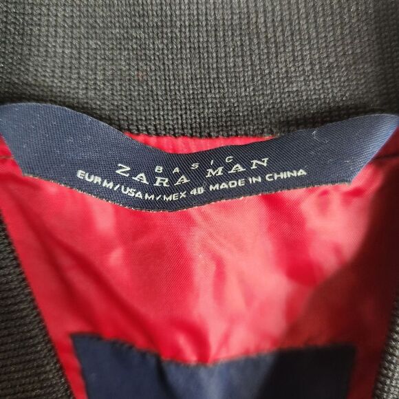 Zara Man Basic Full Zip Space Camp Patchwork Satin Bomber Jacket Medium - Picture 7 of 8